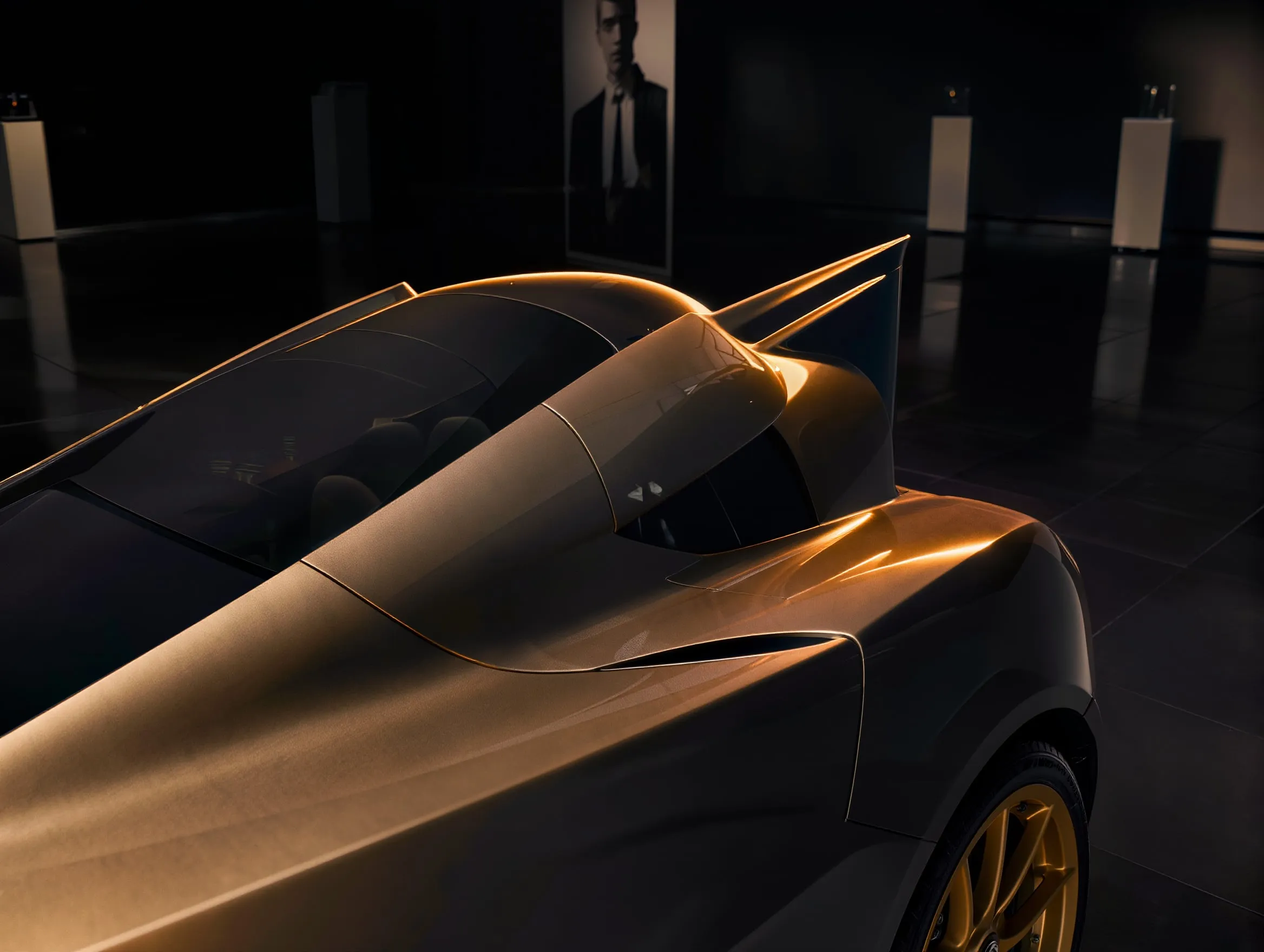 An exotic car parked before a modern residence