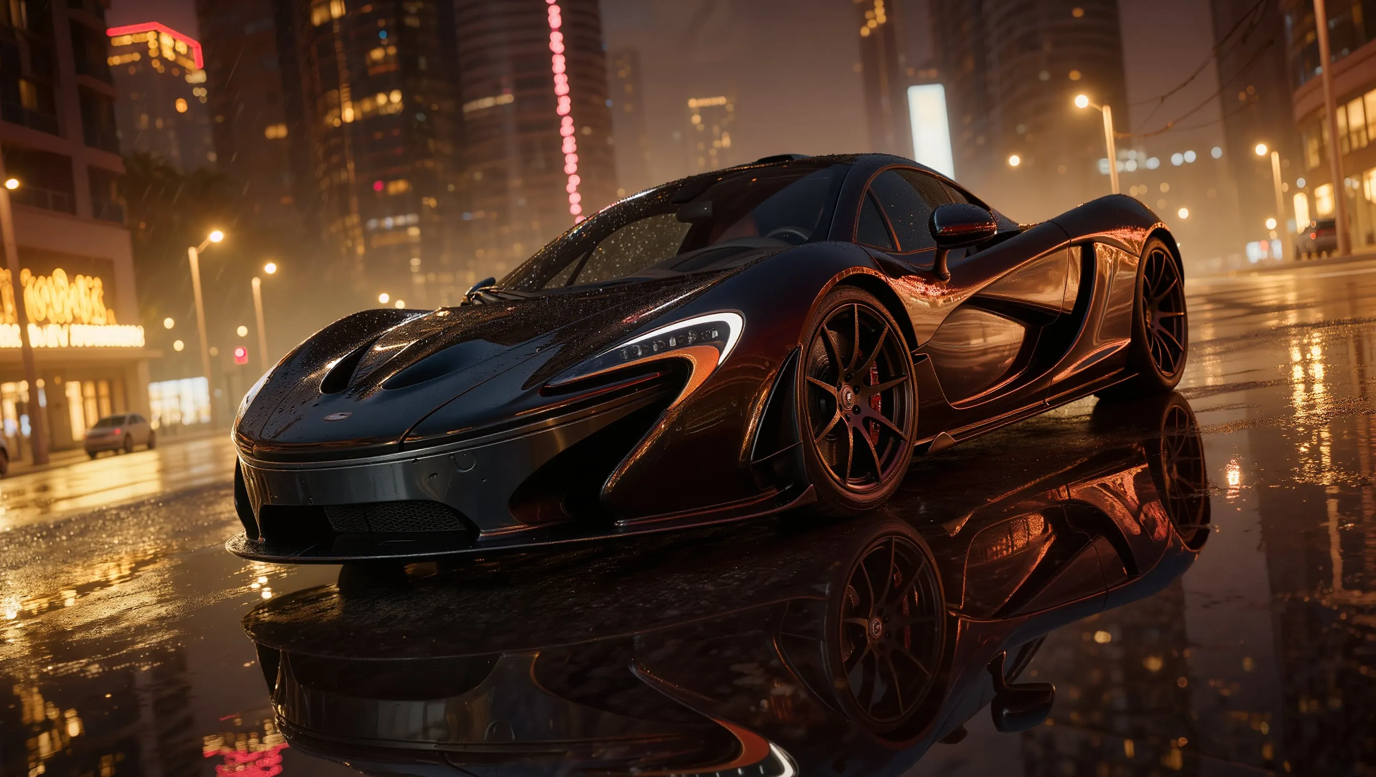 Exotic supercar gleaming under evening light