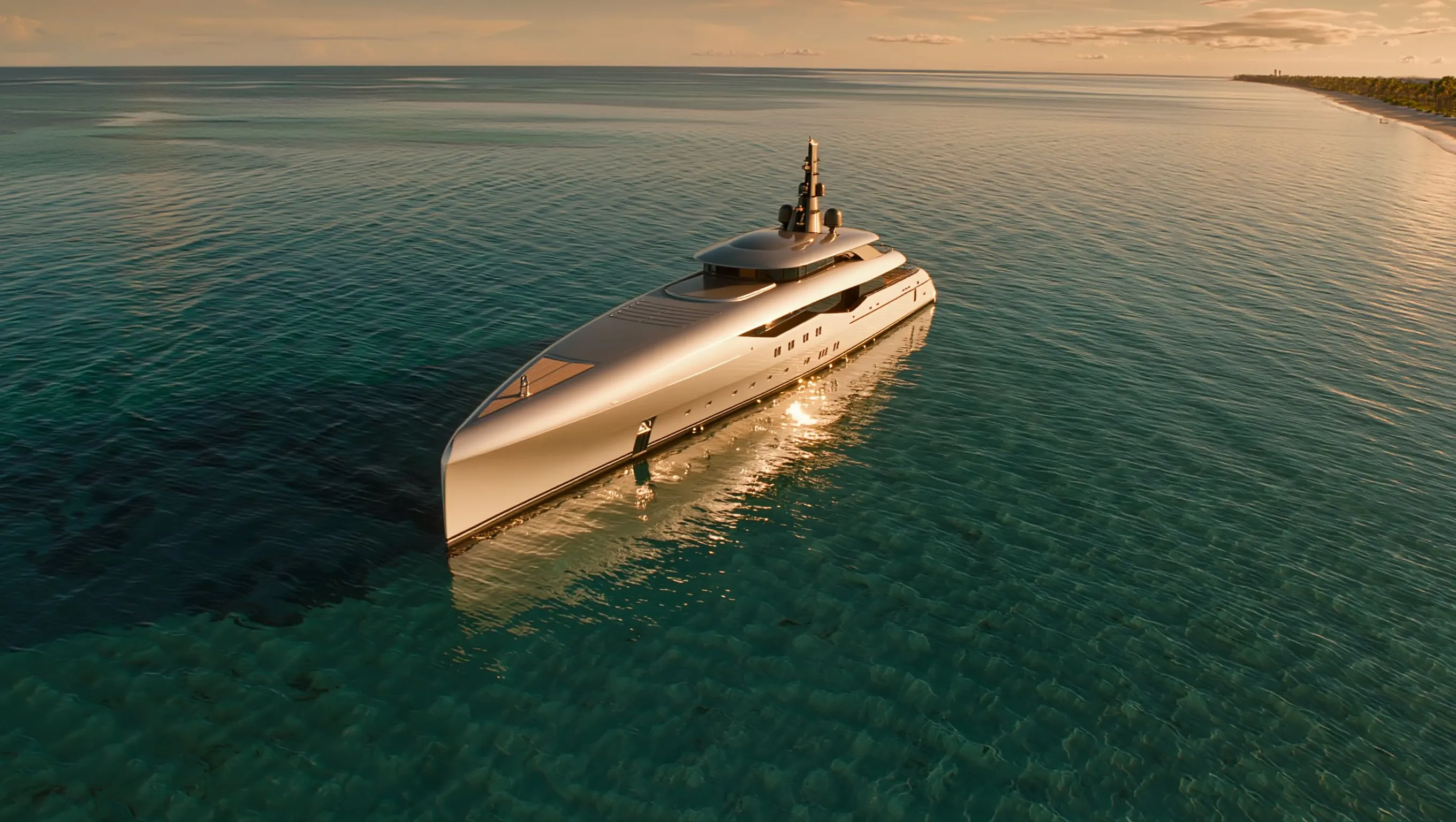 Motor yacht at anchor in clear blue water