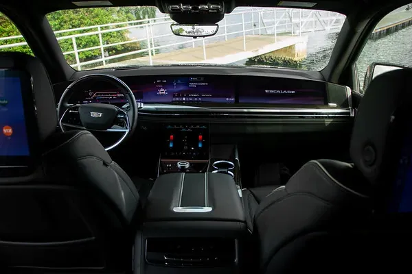 Leather interior of a chauffeured Cadillac