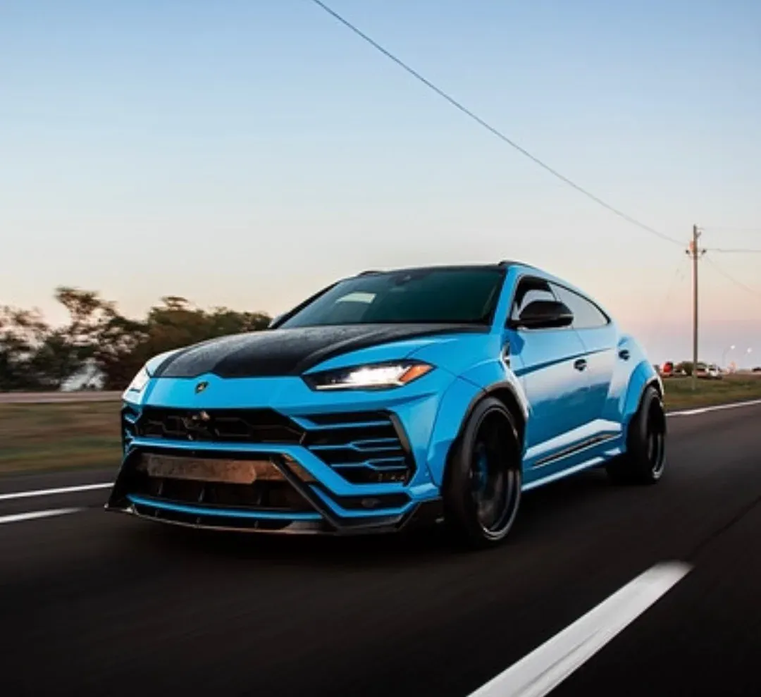 Blue Lamborghini Urus on the road